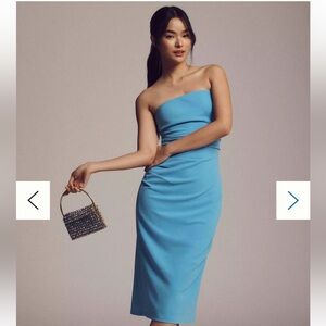 BHLDN Blue One Shoulder Sheath Midi Dress